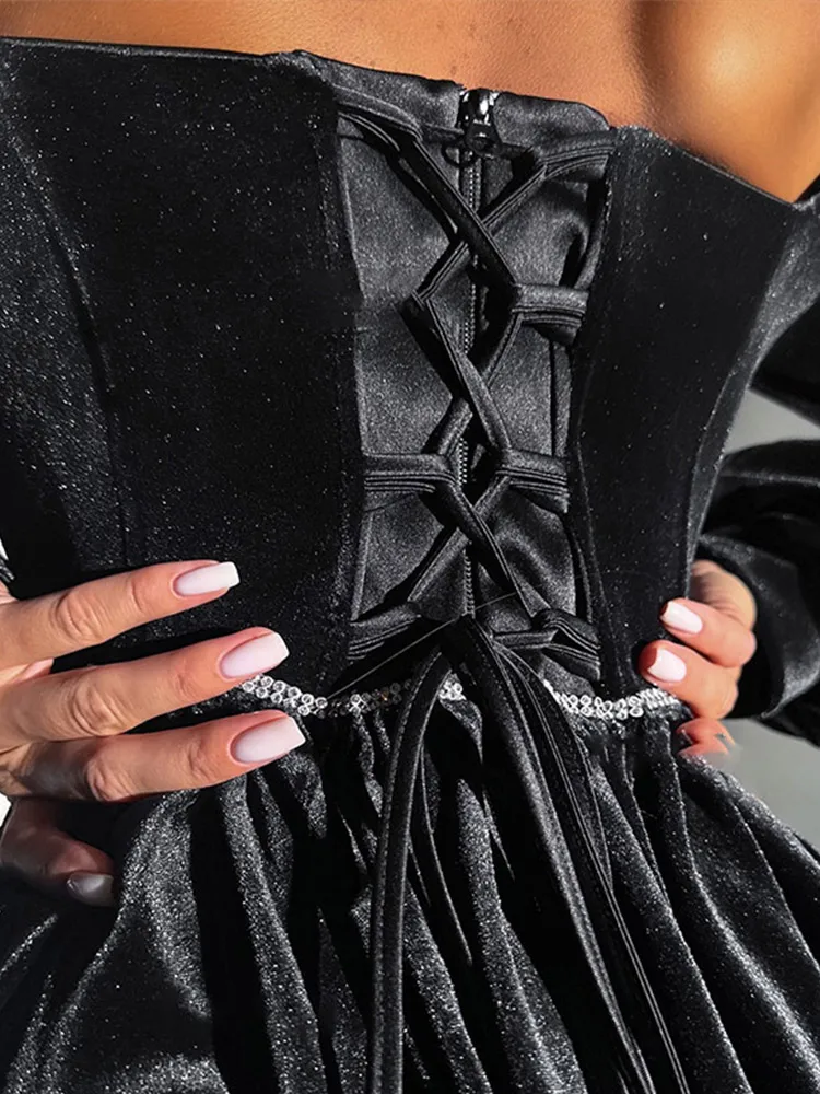 Party Dress Women Sexy Off Shoulder Long Sleeve Bandage Backless Mini Dresses 2025 All Season Lady Evening Robe