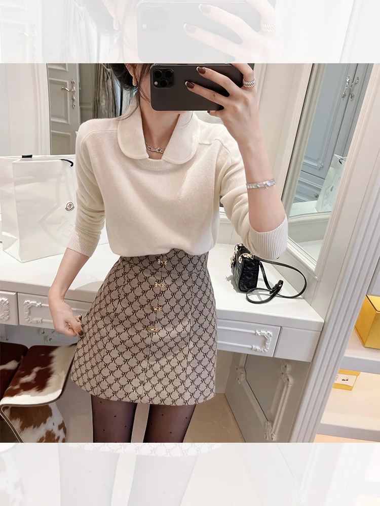

Rubbit Chic High Waist A-Line Skirt Ele Simple Women's New Arrival Slimming Waist ort Skirt for Commute
