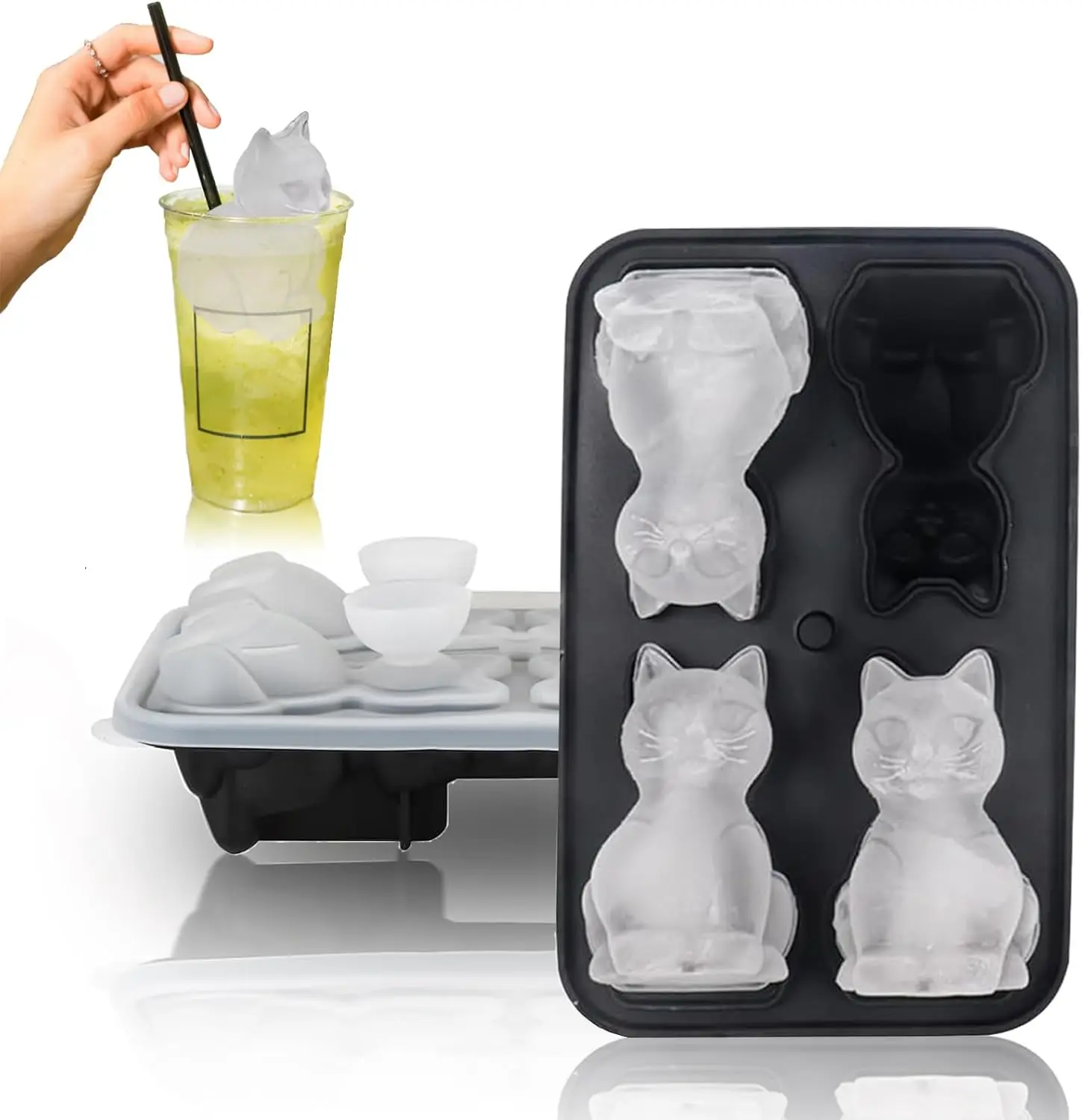 

Cat Ice Cube Mold,Slow-Melting & BPA-Free Silicone Cat Shapes Ice Cube Tray for OXO Whiskey Cocktail Drink Bourbon，Funny ani