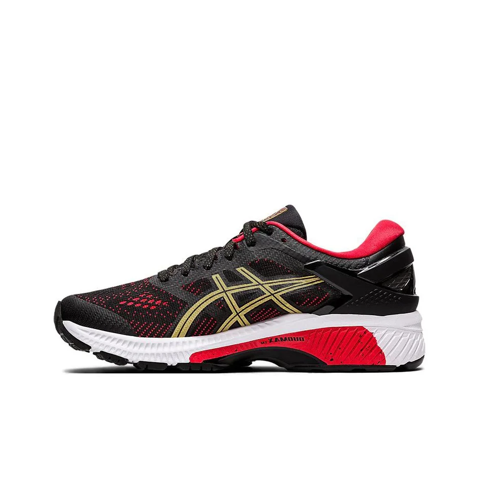 ASICS Gel Kayano 26 Running Shoes Women's Low Top Black Red Gold 1012A653-001