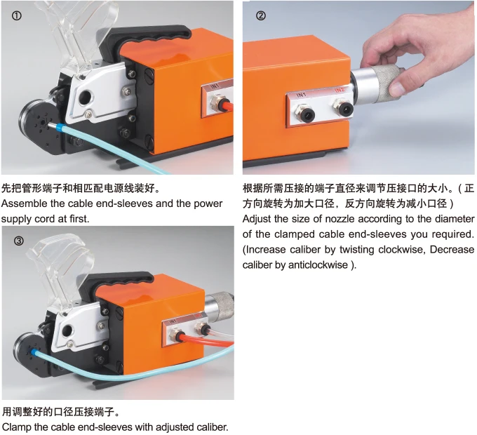 AM6-6 six-force tubular terminal pneumatic terminal crimping machine, Range of Application: 0.08-6 mm AM6-6 six-force tubular te