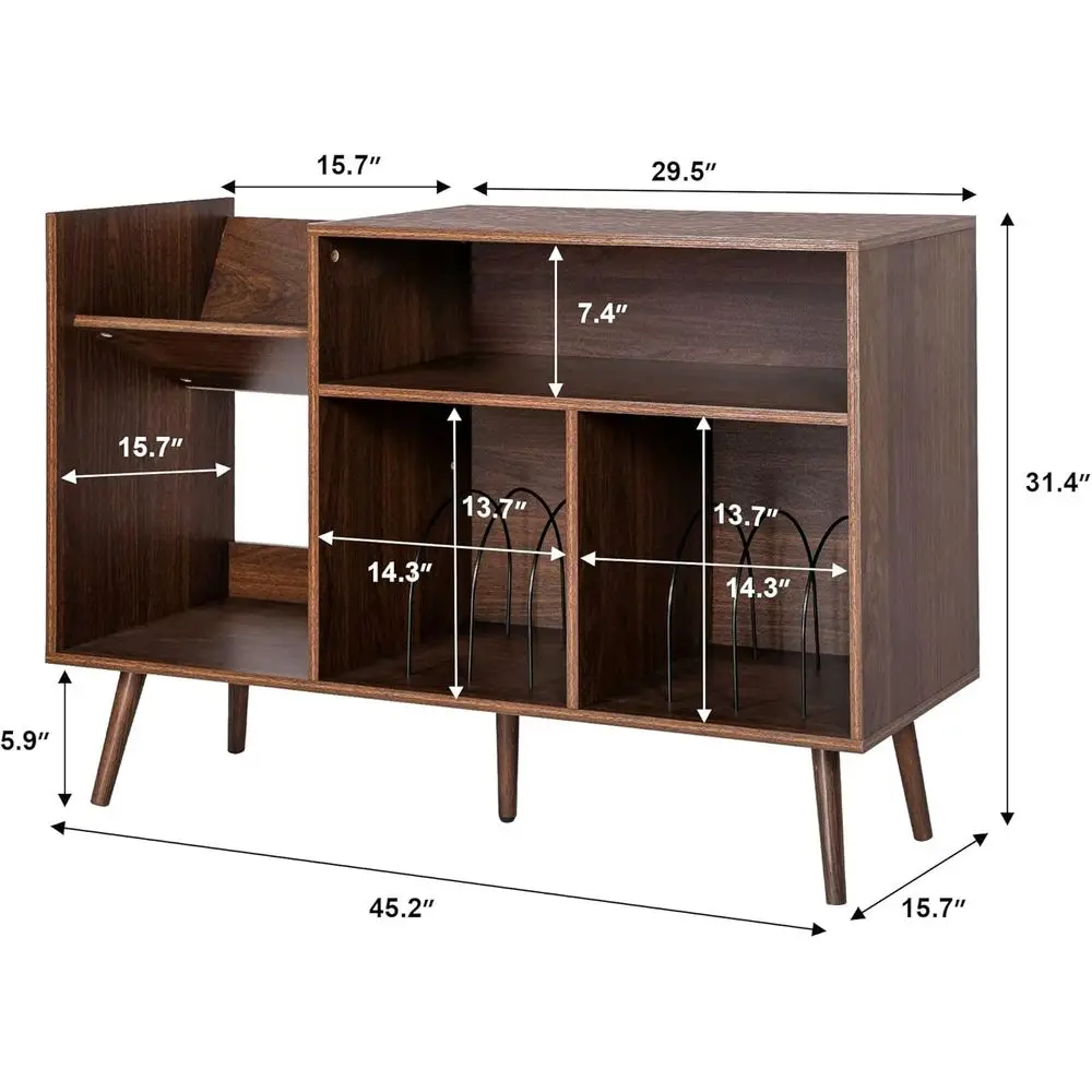 Large Record Player Stand, -Century Vinyl Record Storage Table with Wood Legs and Record Storage, ern Turntable Stand Holds Up t