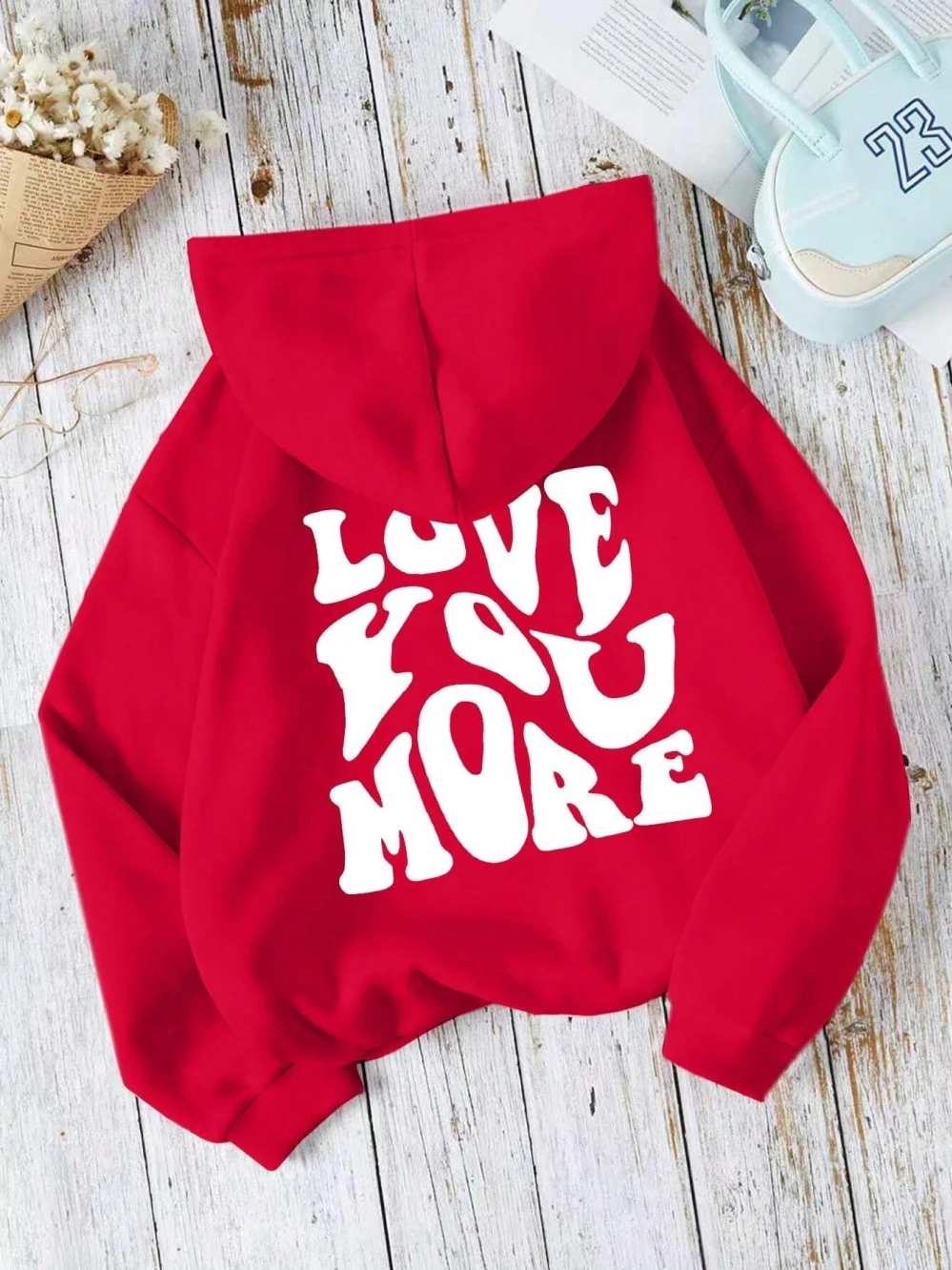 Love You More Personality Letter Graphic Male Hoodie Fashion Fleece Hoody Autumn Casual Loose Sweatshirt Street Sportswears