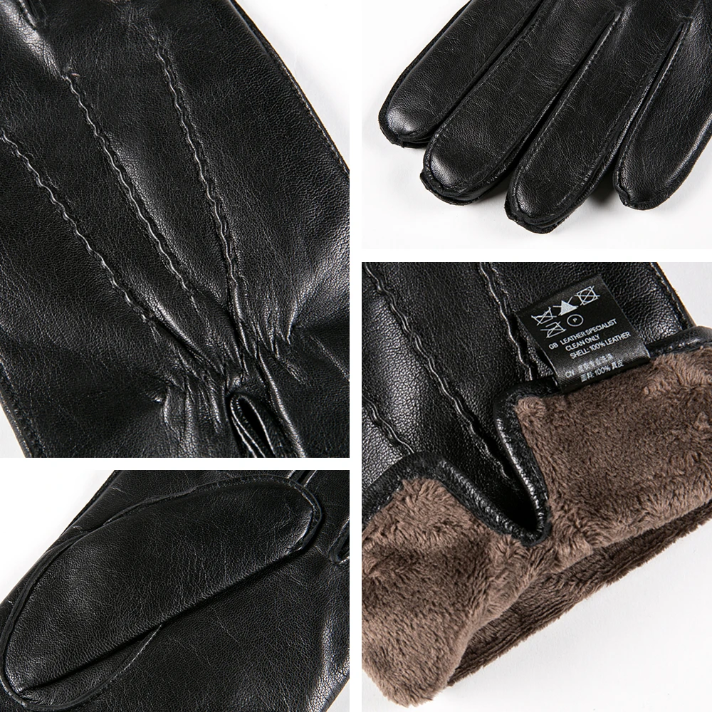 Gours-guantes de piel de cabra auténtica para hombre, manoplas clásicas, cálidas, de marca de moda, color negro, de alta calidad, para invierno,