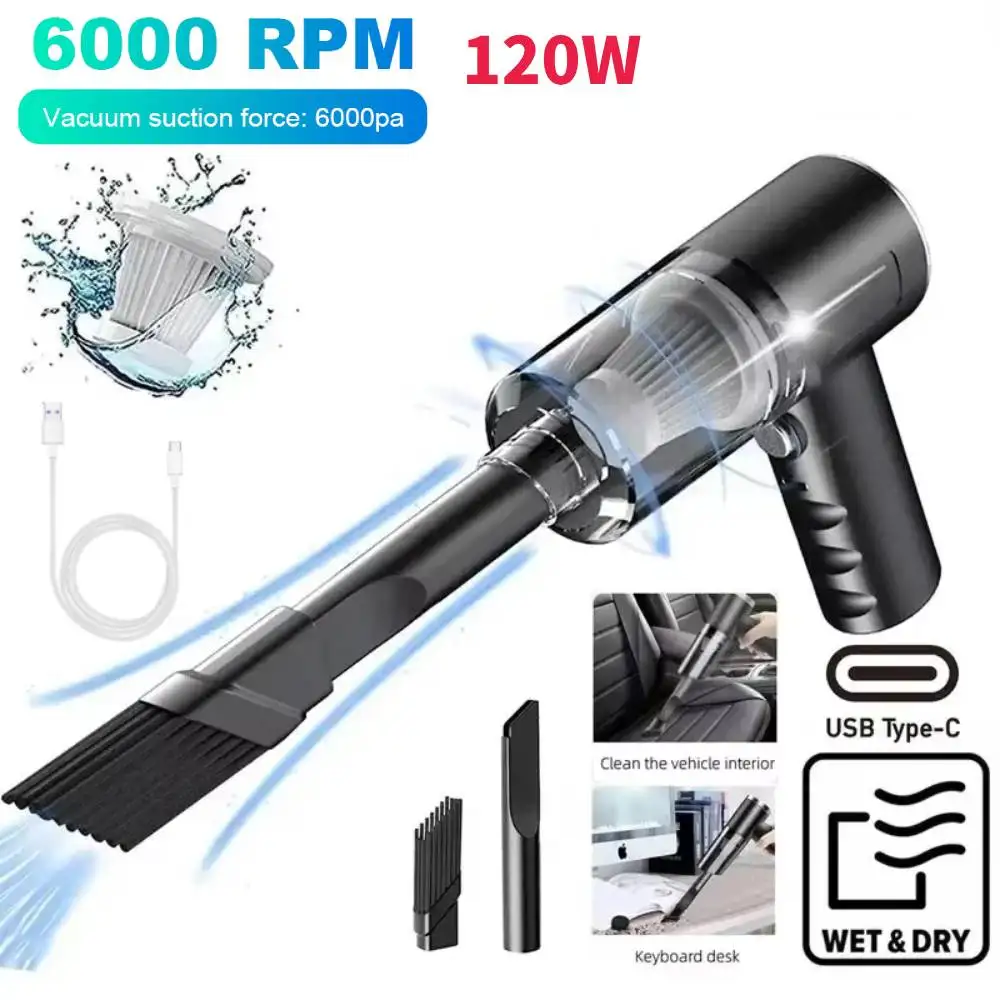 

Portable Wireless Car Vacuum Cleaner Wireless Vacuum Cleaner Dual Use for Home and Car 120W 6000Pa High Powerful Vacuum Cleaner