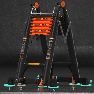 سلم سبائك الألومنيوم القابل للطي متعدد الوظائف ، سماكة متعرجة ، مصعد محمول ، سلالم هندسية ، تلسكوبية أعلى 8 مبيعات سلم ألومنيوم تلسكوبي - No7