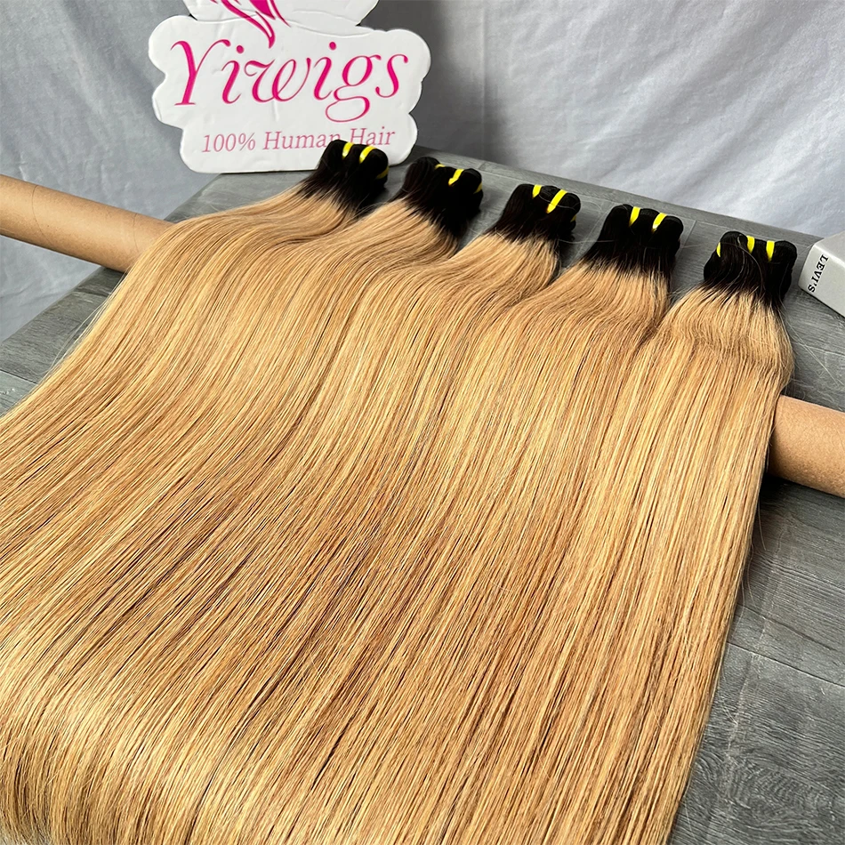 Yiwigs 10A Grade 1B27 Ombre Colored Bone Straight 100% Raw Human Hair Bundles 10-24 inches Hair Weave Extensions For Women