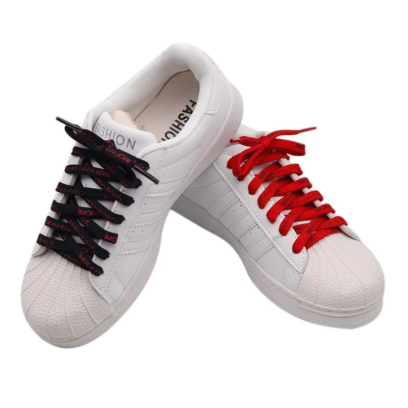 Coolstring 7MM Japanese Fonts Printed Silk Screen Shoelace Canvas Shoe Accessory Flat Lacet  Red Black Classical Color Hot Deals
