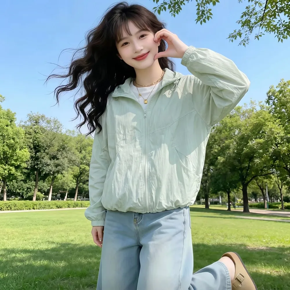 

2026 New Summer Lightweight Casual Outdoor Women's Pure Color Sun Protection Clothes Thin Outerwear Cardigan Fashionable Comm...