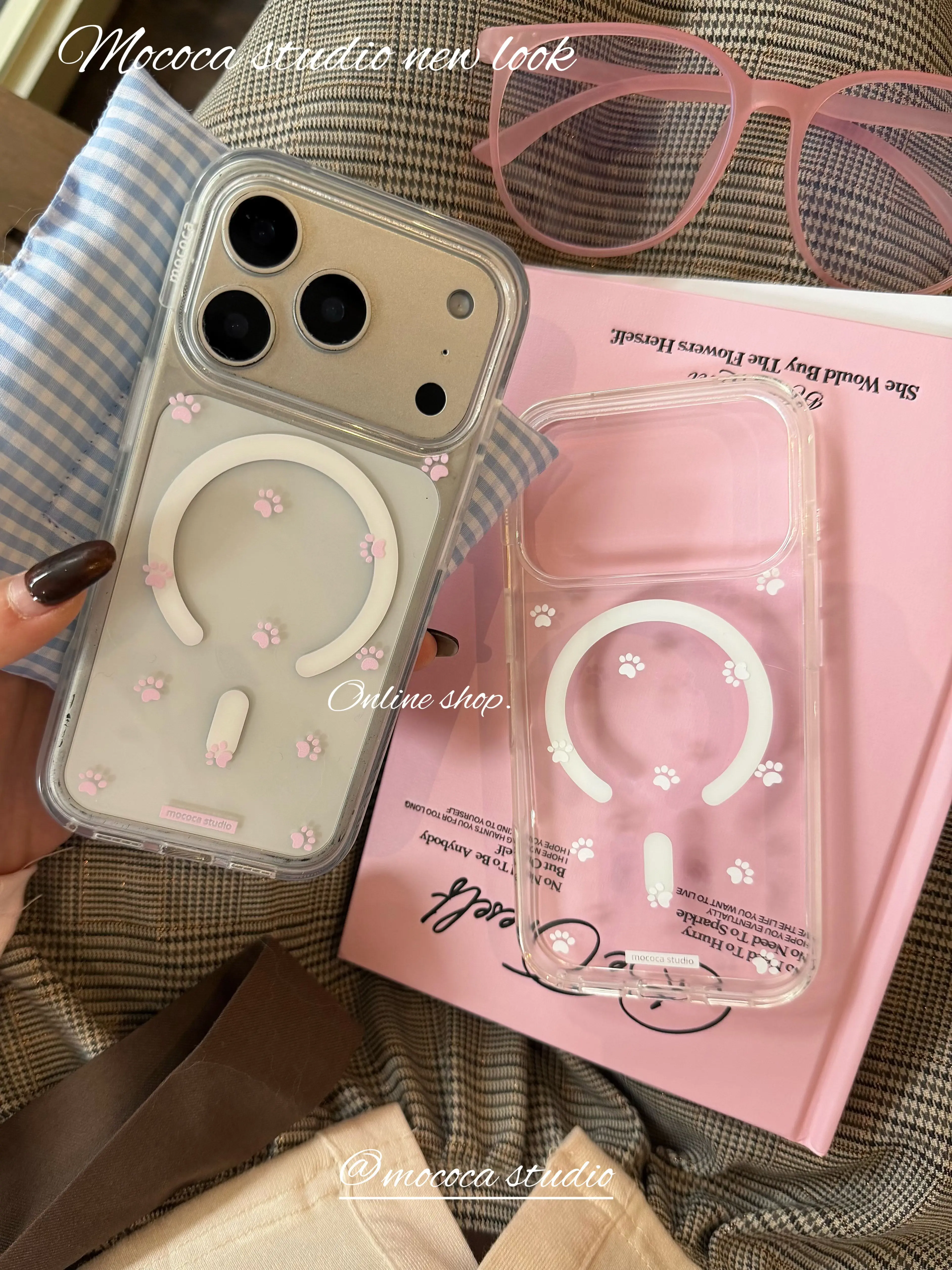 Korean Ins Pink Brown Full Screen Paw Kitten Phone Case For Magnetic iPhone 17 16 15 14 13 12 11 Pro XR X Max 7 8 Plus Cover - view 5