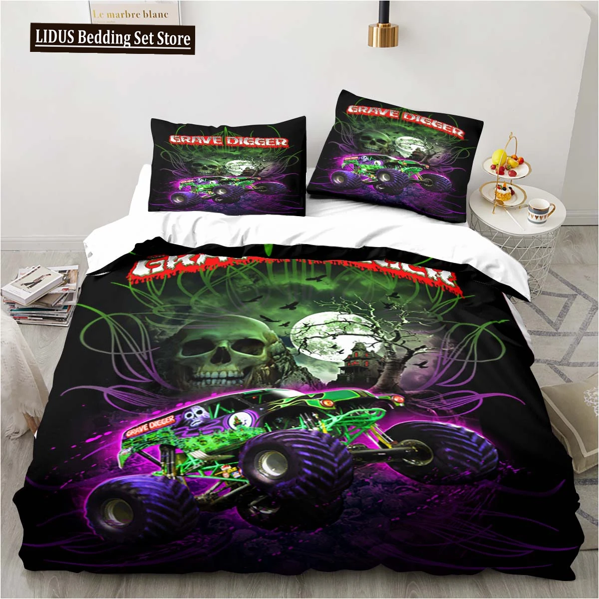 

Monster Truck Bedding Cartoon Gift Twin Bedding Set 3 Piece Comforter Set Bed Duvet Cover Double King Cover Home Textile