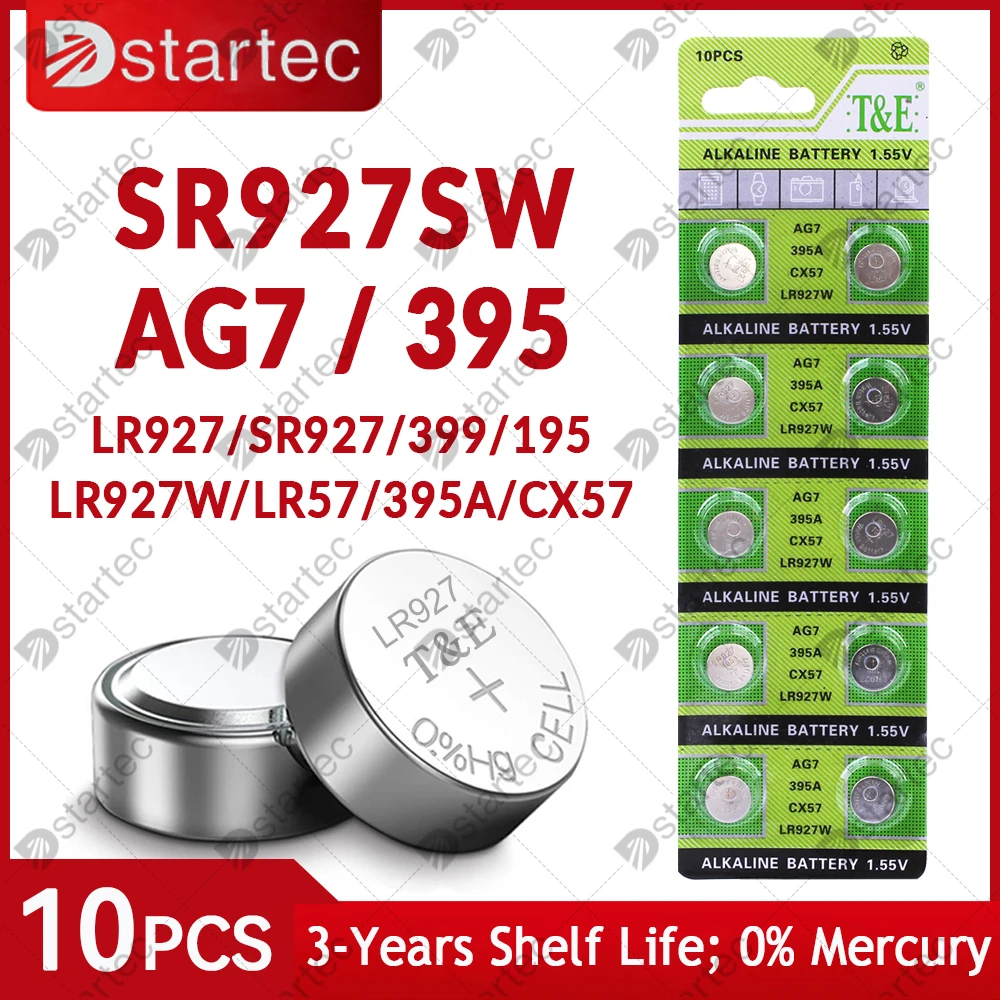 10PCS AG7 LR927 395 1.55V Button Batteries For Watch Toys Remote L927F LR57 SR927 LR926 395A 399 195 Cell Coin Alkaline Battery