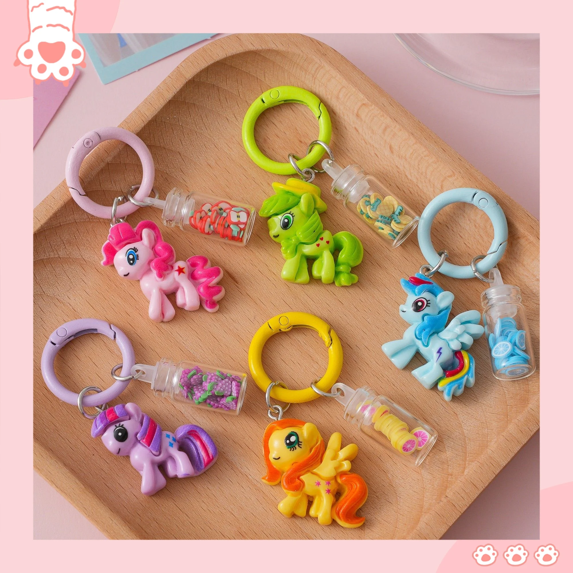

Little Pony Cute Keychain Cartoon Wishing Bottle Keychain Student School Bag Pendant Girl Bag Accessories Best Friends Gift 6pcs