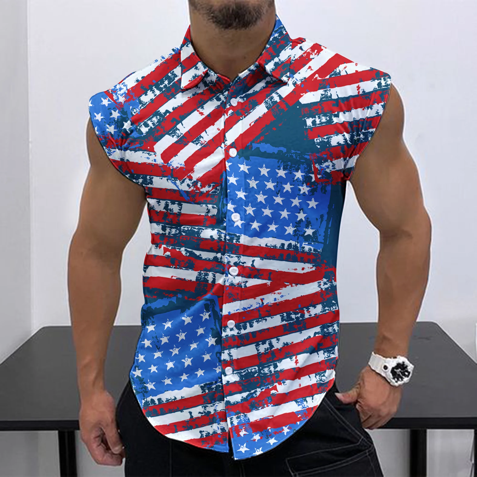 2023 Summer New Men Sleeveless Shirt Fashion Street European-American Style Leisure Beach Holiday Party Trend HD 3D Print Shirt