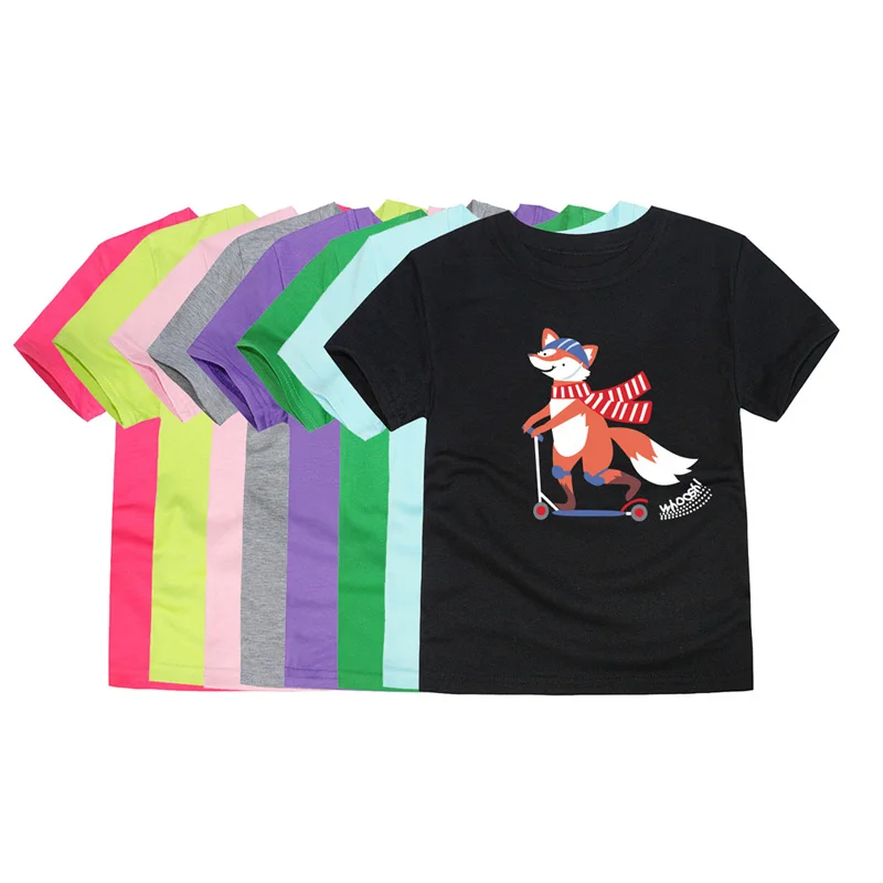 

Boys Girls T Shirt 2 to 3 4 5 6 7 8 9 10 11 12 13 14 Years 100% Cotton Fox Print Summer T Shirts for Children's Clothing Clothes