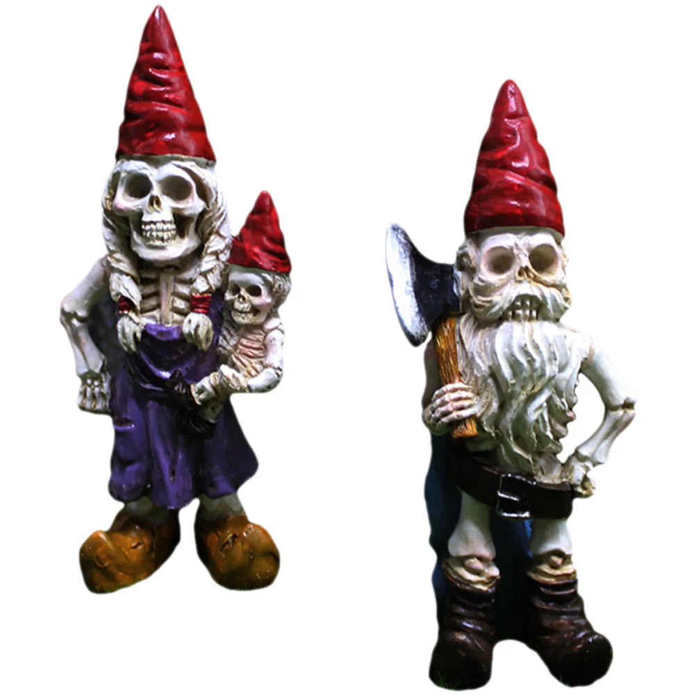 

2 Pcs Garden Gnome Sculpture Halloween Gnomes Outdoor Small Resin Decoration Figurine