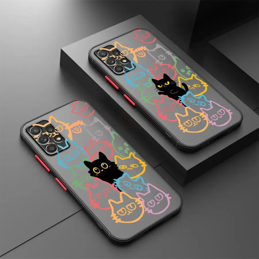 Trendy Cute Black Cat Case for Samsung Galaxy A36 A56 A55 A35 A73 A33 A52S A72 A16 A15 A14 A23 A54 A17 A52 A34 A53 Phone Cover