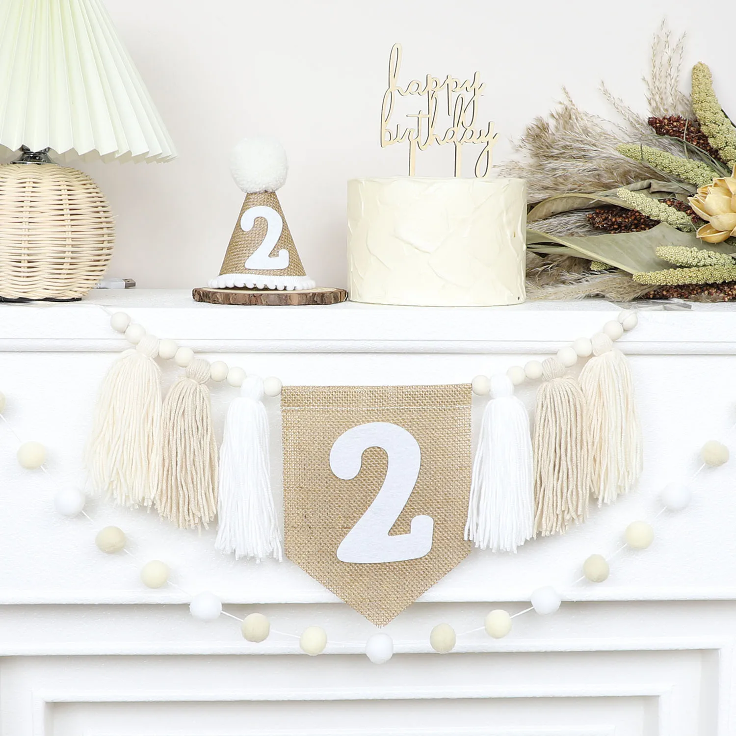 

Birthday High Chair Banner Handmade Boho Birthday Cone Hat Neutral 1st Birthday Party Decorations for Baby Boys Girls