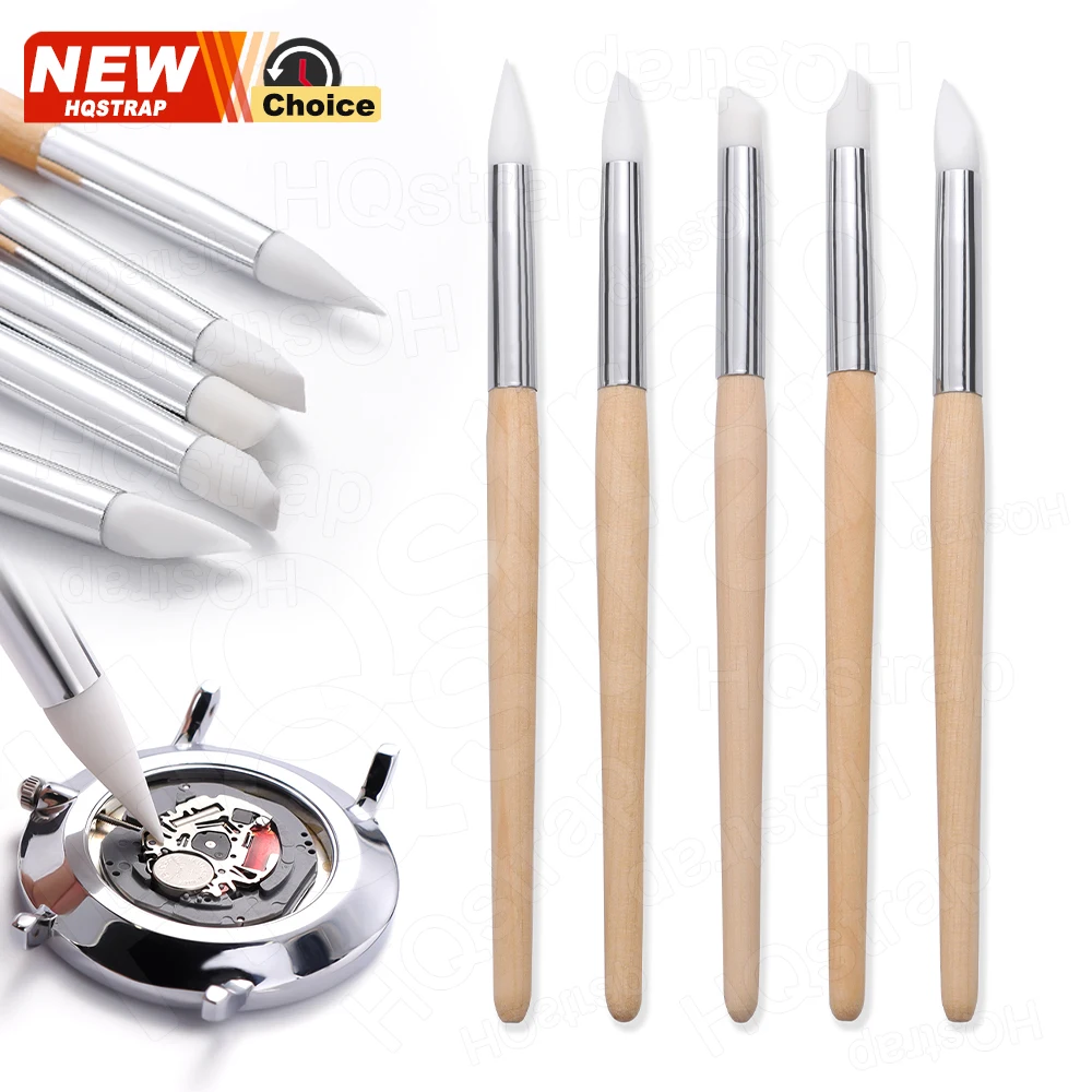 5 stücke/1 satz Zifferblatt Reiniger Set Schmutz Entferner Tool Kit Holz Stange Gummi Tipps für Reinigung Uhr hände Bewegung Uhr Reparatur Werkzeuge