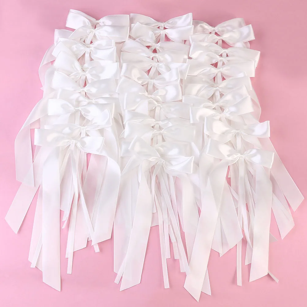 

60Pcs White Ribbon Bow Wedding Car Decor Perfect for Party Wedding Garland Centerpiece Backdrop Craft Use Ribbon Bow