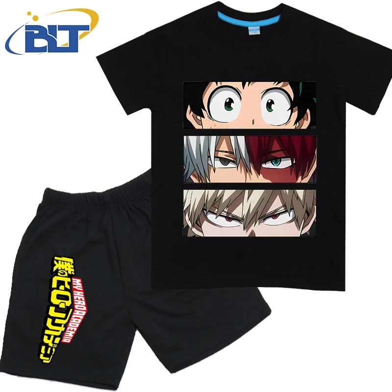 Fantasia de anime My Hero Academia conjunto de camiseta infantil de algodão puro shorts de manga curta conjunto de 2 peças para meninos e meninas