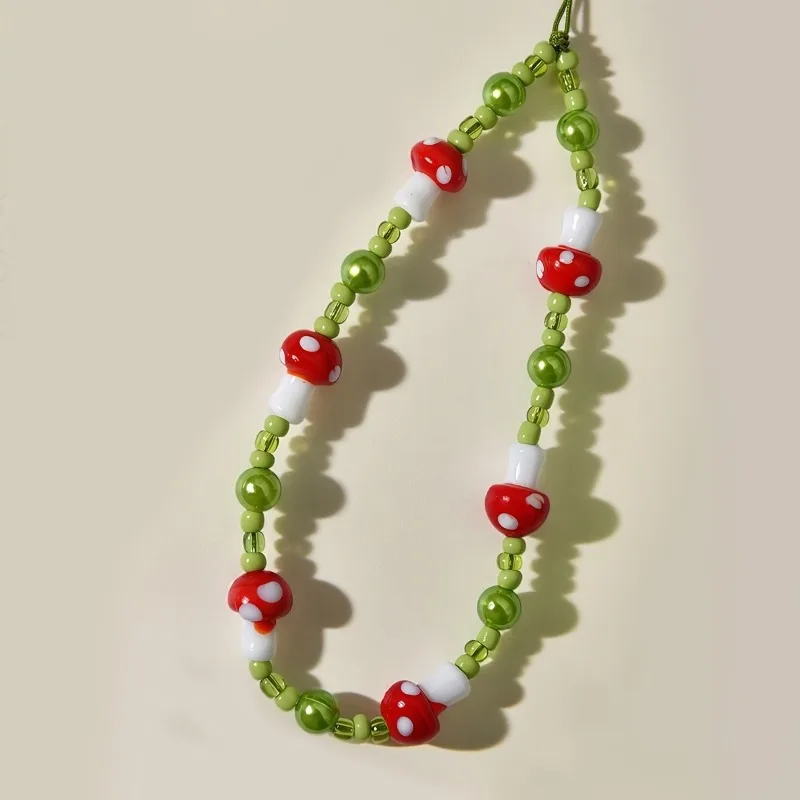 Ceramic Mushroom Beaded Phone Chain, Cute Fashion Hand Woven Bead Chain, Wrist Accessories, Suitable as a Gift for Women
