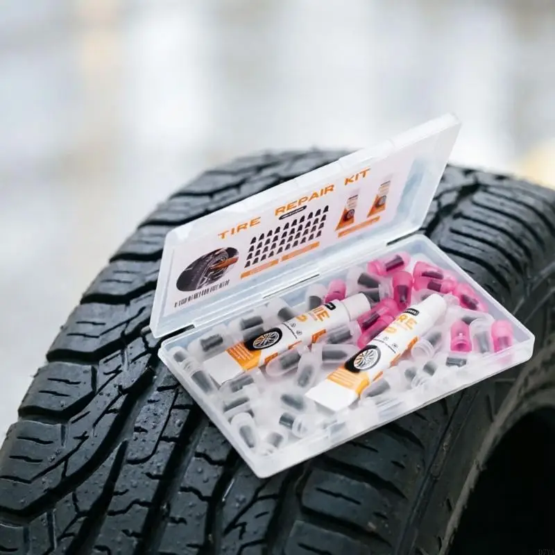 White Carbon Steel Emergency Tire Repair 40Pcs Rubber Plugs with Sealant for Car Motorcycle Truck 15 Min Puncture Fix D7YA