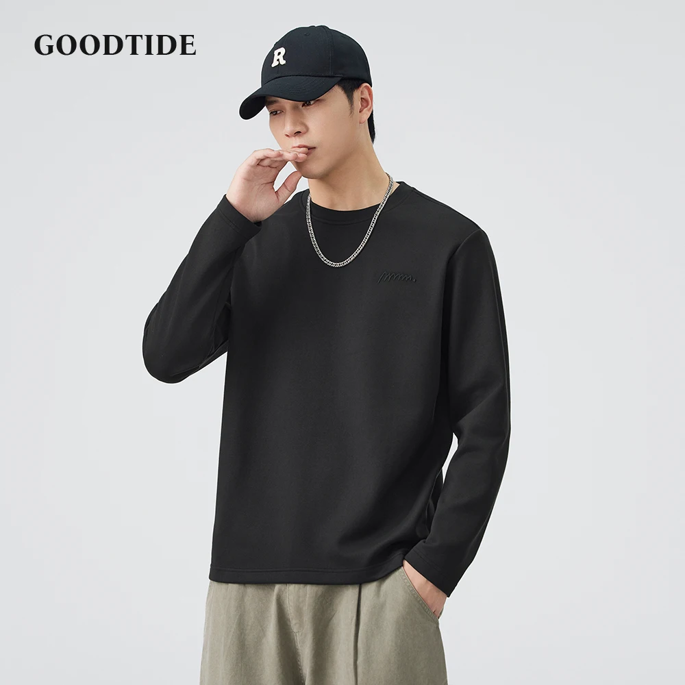 

Fashion Men's Casual Crew Neck Long Sleeve T - Shirt 2025 Winter New Embroidered Logo Detail and Loose Fit Comfortable Top