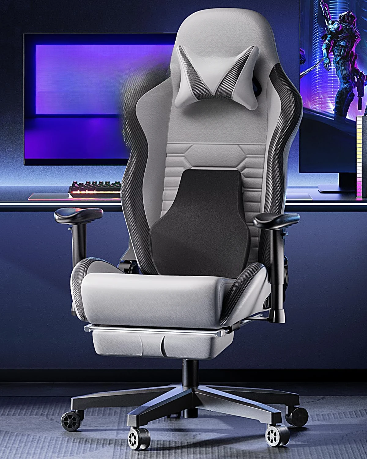 Gaming Chair PC Chair with Ergonomics Lumbar Support, Racing Style PU Leather High Back Adjustable