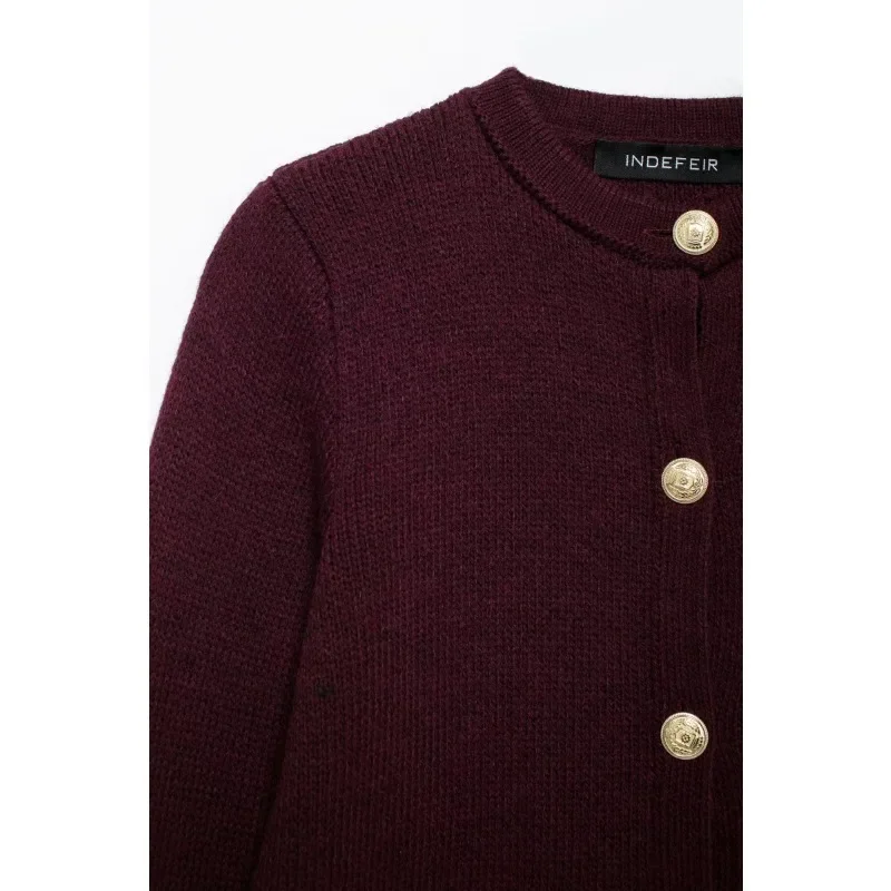 

Women's Autumn Sweater Burgundy Sweater Knit Cardigan with Buttons for Women Coat Harajuku Vintage O-neck Cardigan