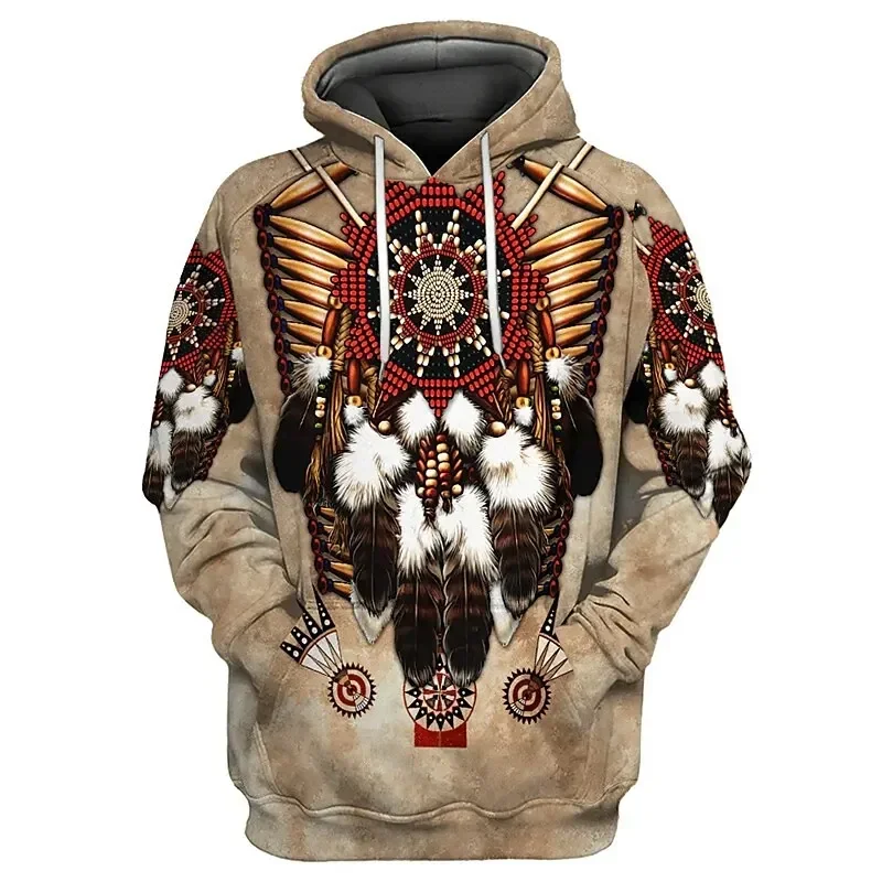 Vintage Hoodie For Men Indian Print Men‘S Hoodies Street Designer Long Sleeved Loose Oversized Sweater High Quality Men Clothing