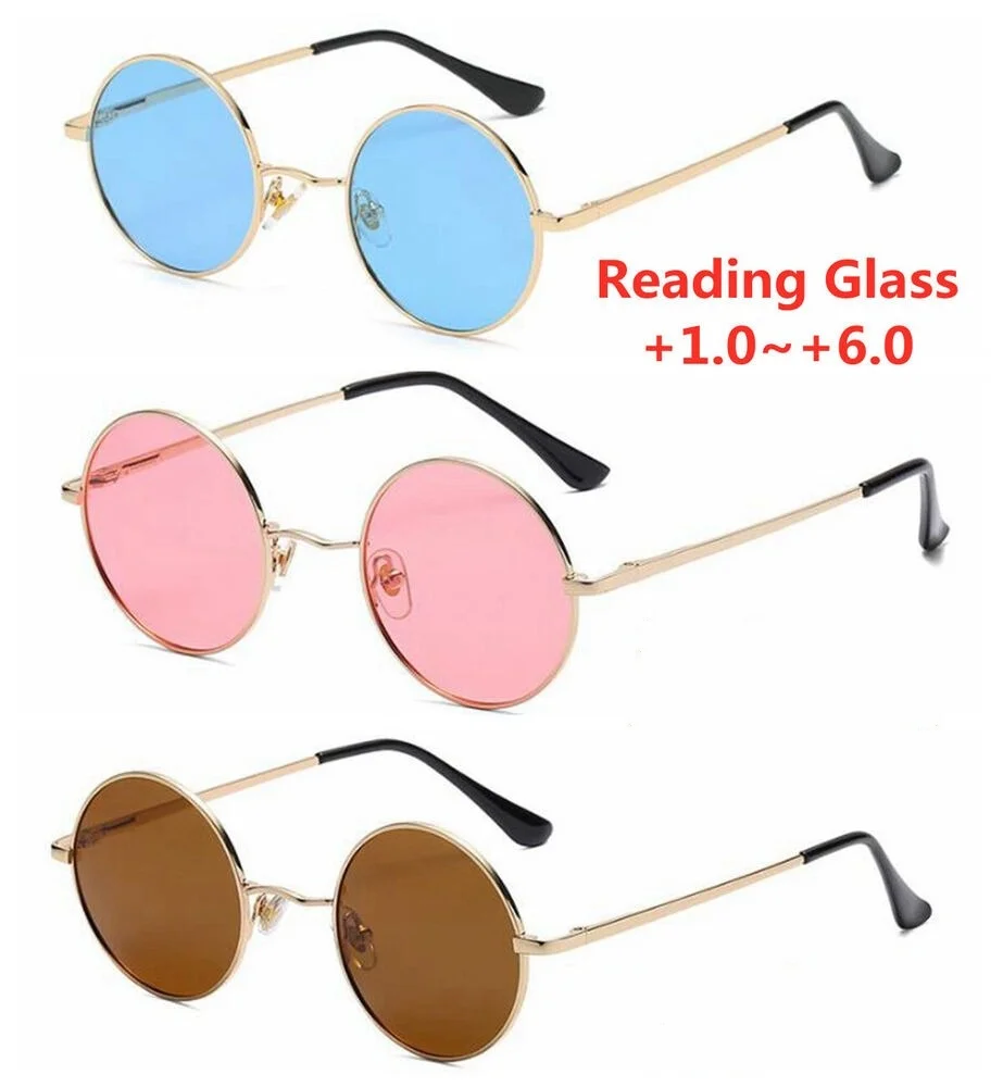 

Men Women's Retro Round reading sunglasses Alloy Tinted Brown Blue Pink Reading Glass +1.0~+6.0