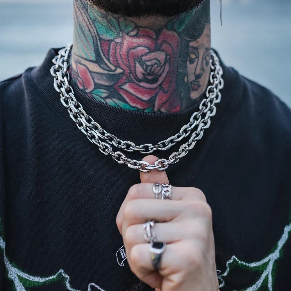 

8mm Chunky Bevelled Cable Link Chain Necklace Stainless Steel Grunge Jewelry Punk Gothic Necklace Gift for Him