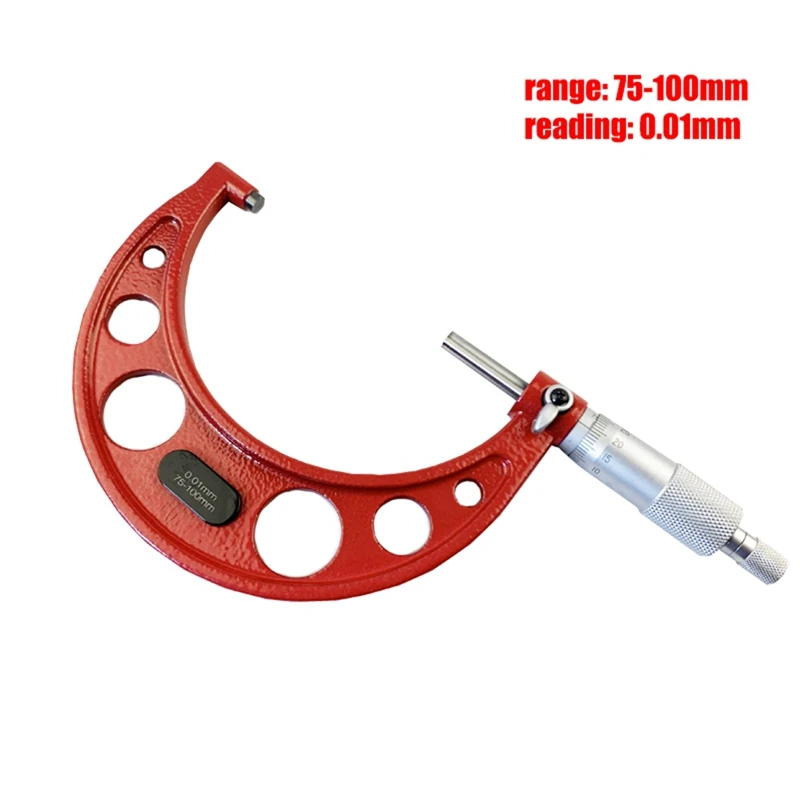 4 PCS 0-25Mm-50Mm-75Mm-100Mm Outside Micrometer Set With Standards Ratchet Stop Red 0-100Mm Range 0.01Mm Graduation