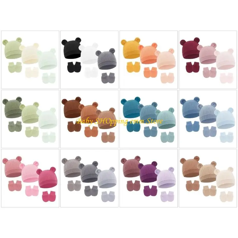 

23GD 3 комплекта удобных детских шапок варежек из хлопчатобумажной ткани дышащая теплая шапка для дома