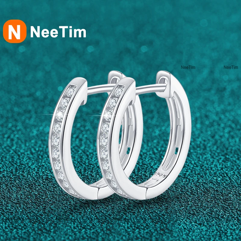 

NeeTim D Color Moissanite Ear Hoop Earrings 925 Sterling Silver Earring For Woman Wedding Engagement Luxury Jewelry Wholesale