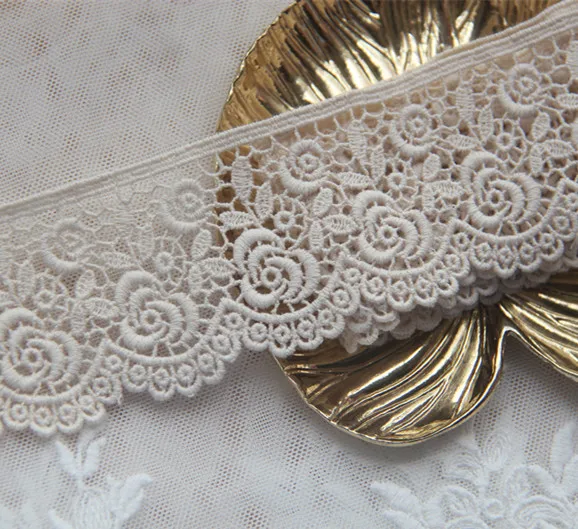5 Yards X4.5CM, Wide New Vintage Lace Decal Embroidery, Water-soluble Cotton Thread, Handmade DIY Wedding Dress Accessories