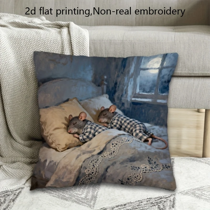 VIKAMA Funda de almohada con diseño de ratón de dibujos animados en pijama, funda de almohada suave de felpa para decoración de sala de estar, sofá y dormitorio