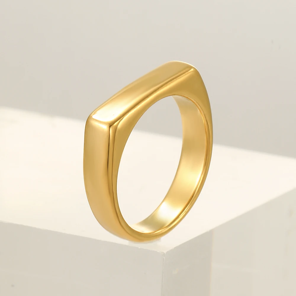 Anello in acciaio inossidabile per donna fascia quadrata Flat Top Signet colore argento ossidato gioielli da uomo Vintage Dropshipping all\'ingrosso