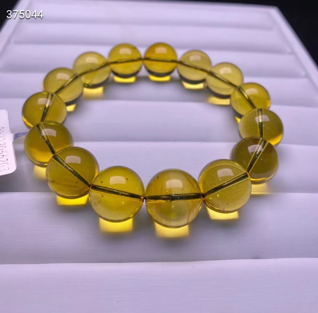 

Natural Blue Amber Mexico Clear Round Beads Bracelet 14.2mm Yellow amber Women Men Fashion Rare Healing Stone Certificate AAAAA