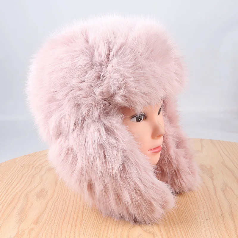 Winter Hat For Women 2024 Ushanka Russian Earflap Bomber Cap Warm Plush Fluffy Furry Fur Hat Soviet Trapper Pilot Cap White