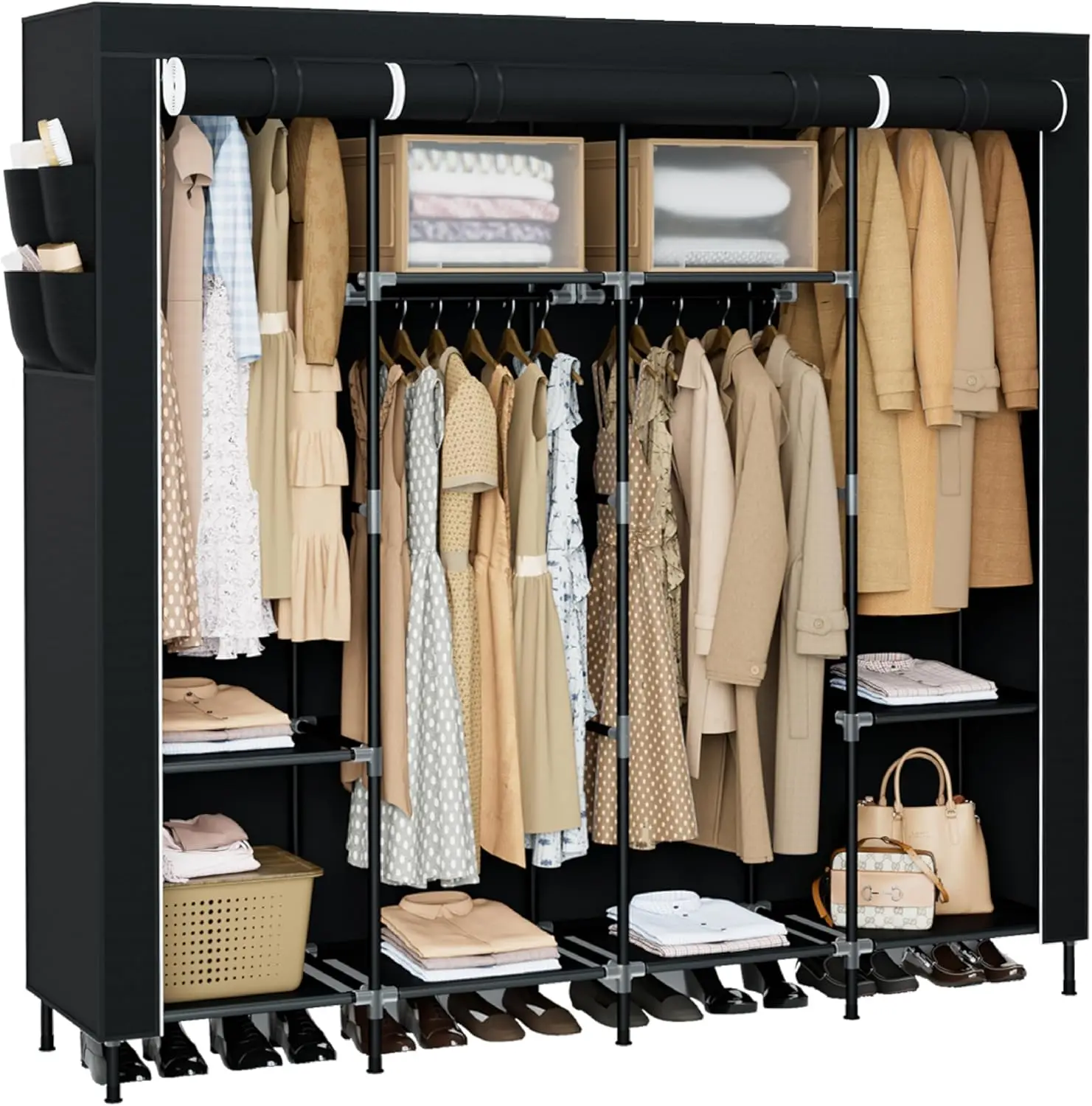 

Large Portable Wardrobe Closet with Cover, 66.9 Inch Storage Organizer, Easy Assembly, Black