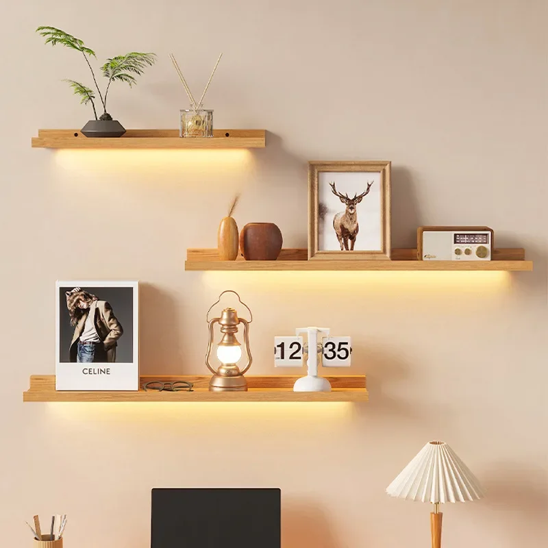 Wood Wall Lights Floating Shelf Display Rack Wall Decoration Home Decor Living Room Modern Nordic Bedroom Lamps Wooden Sconces