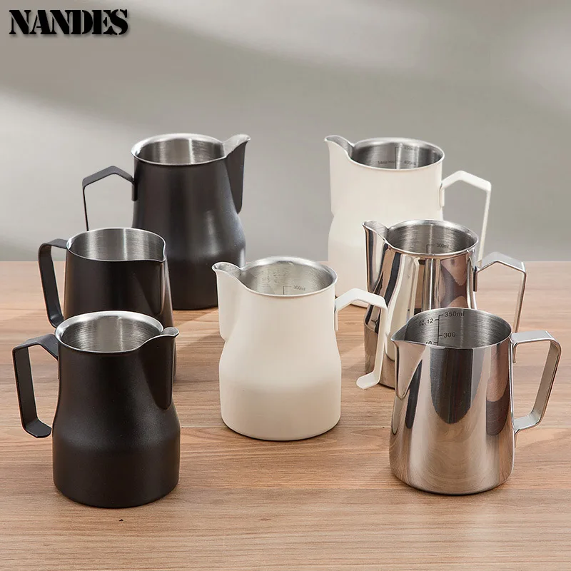 304 Stainless Steel Scale Mouth Latte Steam Coffee Milk Bubble Pot Beating Cylinder Crane Paint Process Kitchen Cafe Accessories