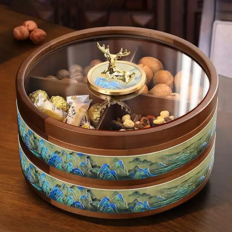 

Wooden Snack Fruit Dried Fruit Storage Tray Candy Plate with Lid