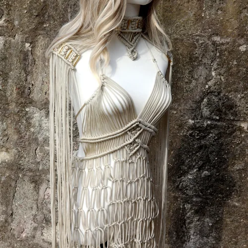 Imagen 1 del producto Conjunto de 2 piezas de ganchillo hecho a mano para mujer, traje de baño elegante con borlas, ahuecado, para vacaciones de verano, 2024