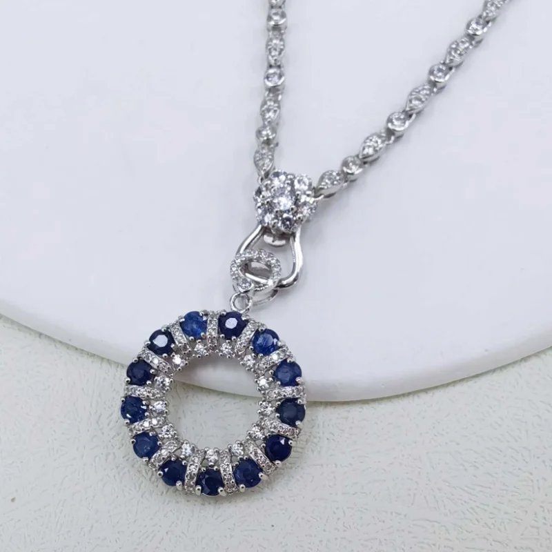 SACE GEMS New Trend 925 Sterling Silver Raw 3MM Sapphire Pendant Necklace for Women Engagement Cocktail Party Fine Jewelr