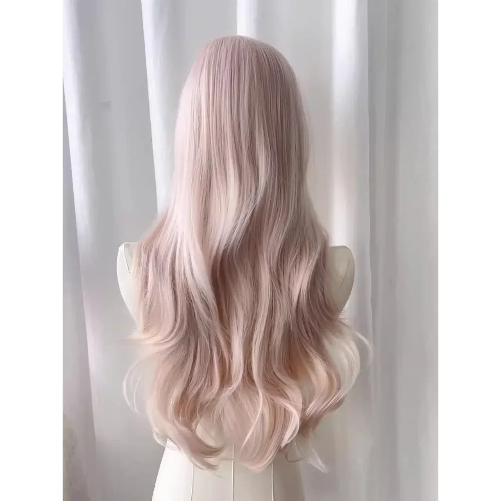 Ashely Baby Pink Wig with Bangs Long Wavy Hair Lolita Wig for Women 24inch Natural Daily Use Cosplay Wave Headband Wigs 가발