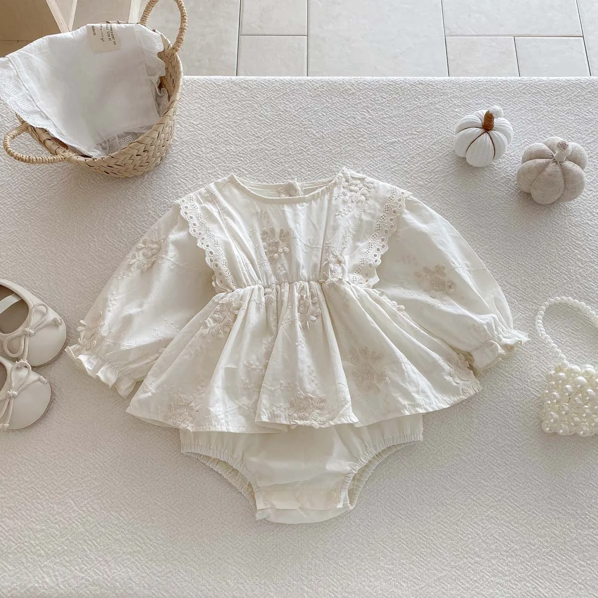 

Детский весенне-осенний комбинезон с вышивкой, милый комбинезон для новорожденных детей, одежда из чистого хлопка с длинными рукавами для ползания