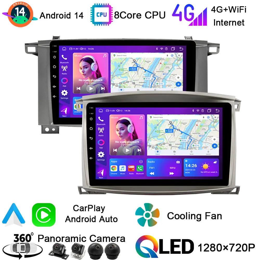 Android14 auto bt carplay For Toyota Land Cruiser LC100 Lexus LX470 J100 Navigation DSP Wireless CarPlay Radio Video Touchscreen